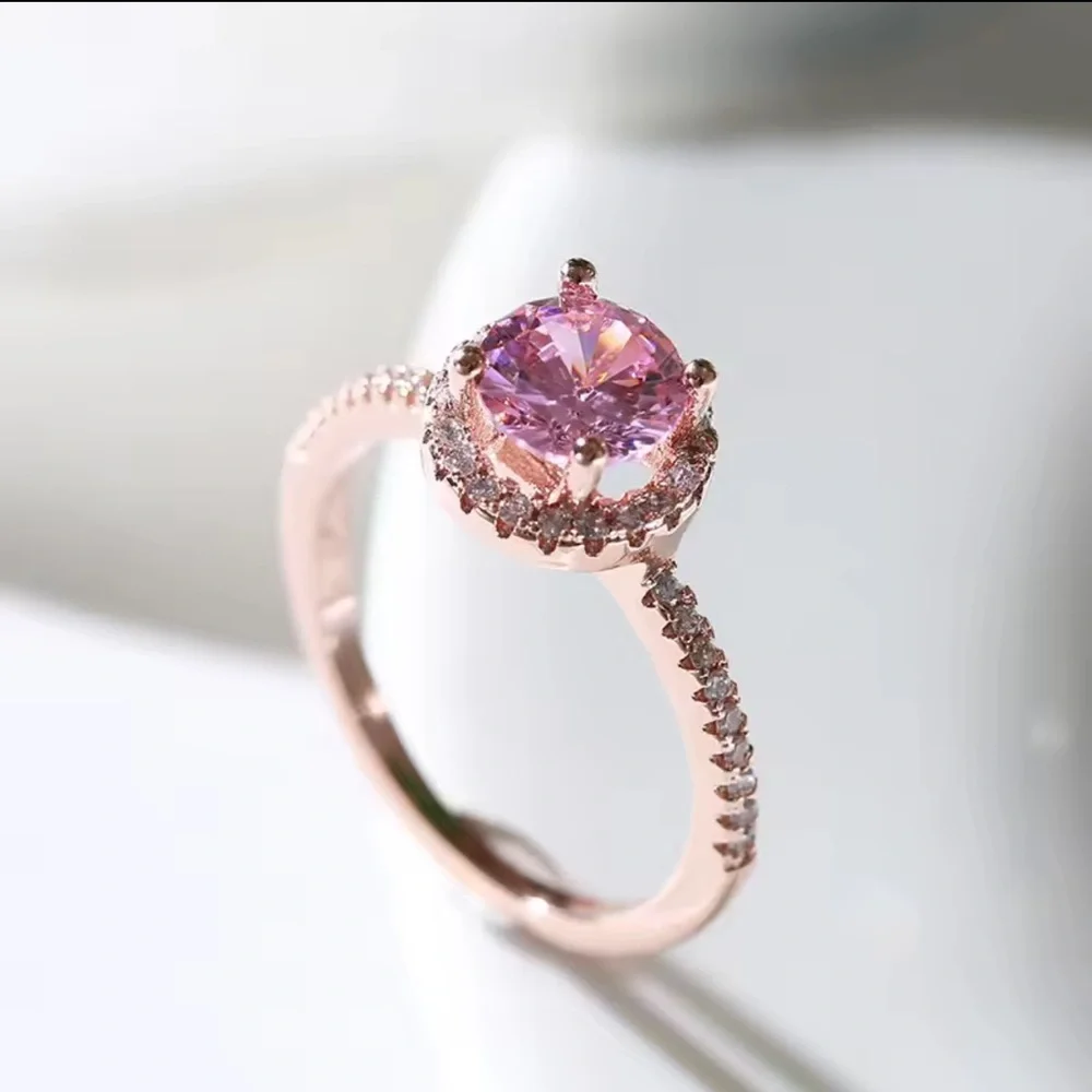 Princess Pink Rose Gold Cz Stone Women's Ring Set Gift New size 6